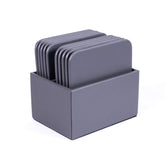Gray Leatherette 10 Square Coaster Set w/ Holder